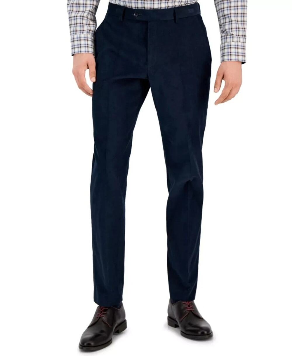 Tommy Hilfiger Men's Navy Solid Corduroy Cotton Modern-Fit Pants Size 42x30